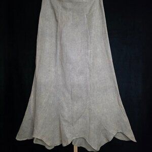 MAIWA Linen Blend Scalloped Hem Midi Skirt L